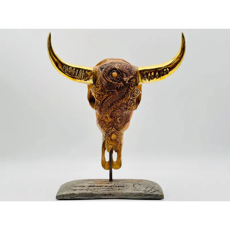 Buffalo with Gold Horns Skull Statue