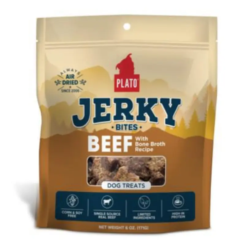 Plato Dog Treat Jerkey Bites 6 oz Beef
