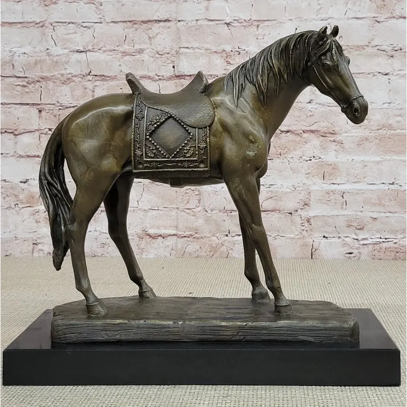 Large Original Loving Horse with his Saddle Western Cowboy Bronze Sculpture sale