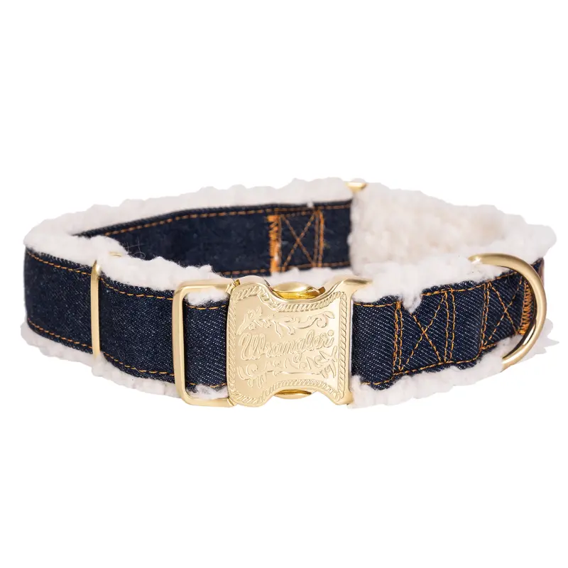 Wrangler Denim and Sherpa Dog Collar  Dark Wash