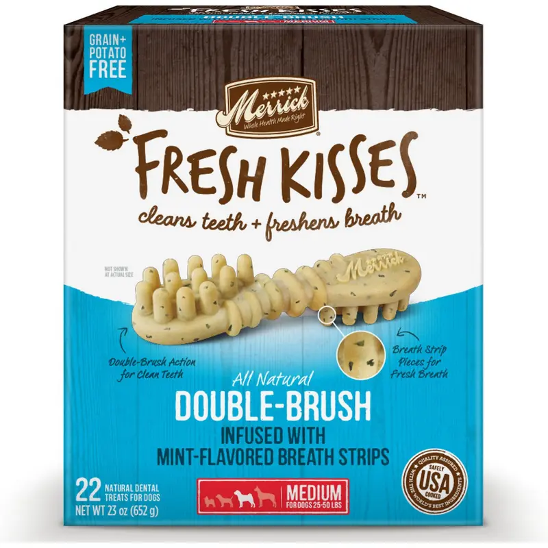 Merrick Fresh Kisses Grain Free Mint Breath Strips Medium Dog Treat Box