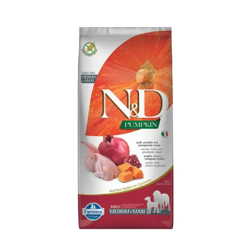Farmina N&D Pumpkin Grain Free Medium/Maxi Dry Dog Food - Quail & Pomegranate - 26.4lb