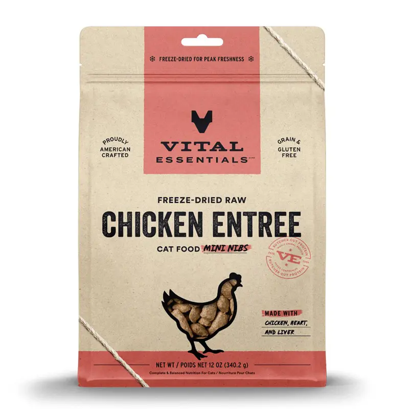 Vital Essentials Freeze-Dried Raw Chicken Entree Cat Food Mini Nibs 12oz