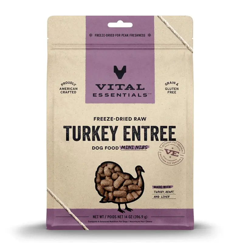 Vital Essentials Freeze-Dried Raw Turkey Entree Dog Food Mini Nibs 14oz