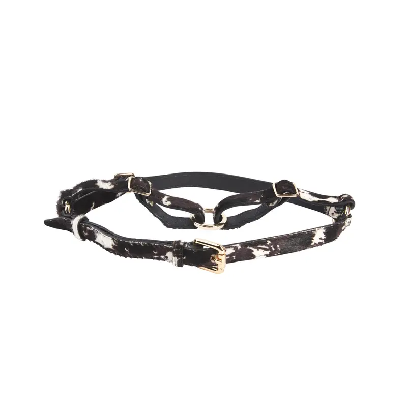 Black, White Brown Hair On Hide Italian Leather Harness With Gold Hardware