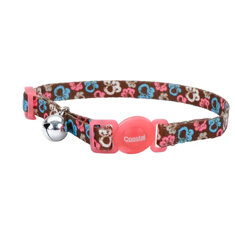 Coastal 8-12" Adjustable Breakaway Cat Collar Brown Paws