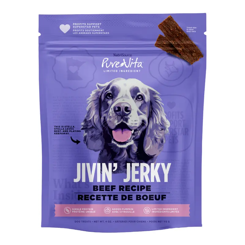 Nutrisource Jivin Jerky Strips Dog Treat Beef Recipe 4 oz
