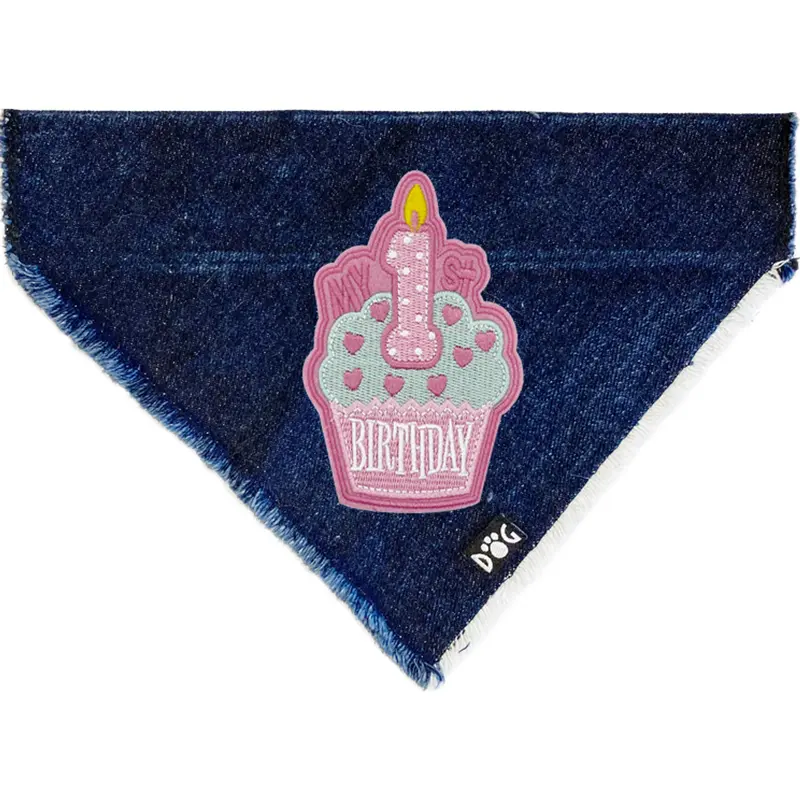 Pink First Birthday Denim Bandana