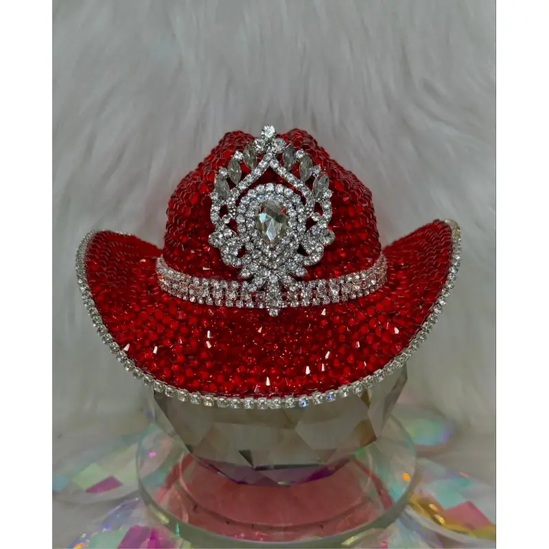Crystal Cowboy Hat-Ebony Scarlet Saddle