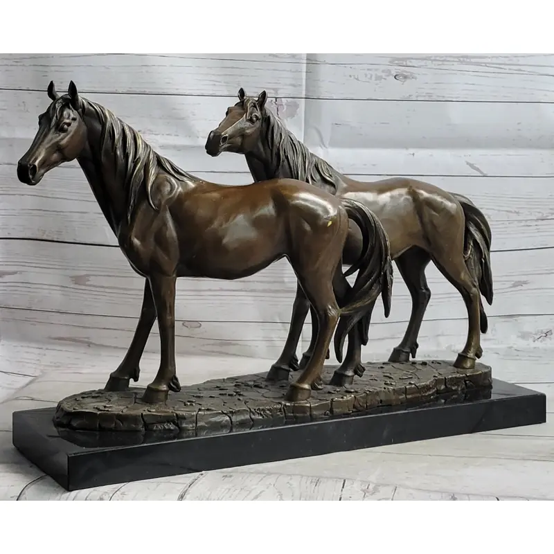 Two Horses Bronze Metal Statue Sculpture after PJ Mene on Marble Base