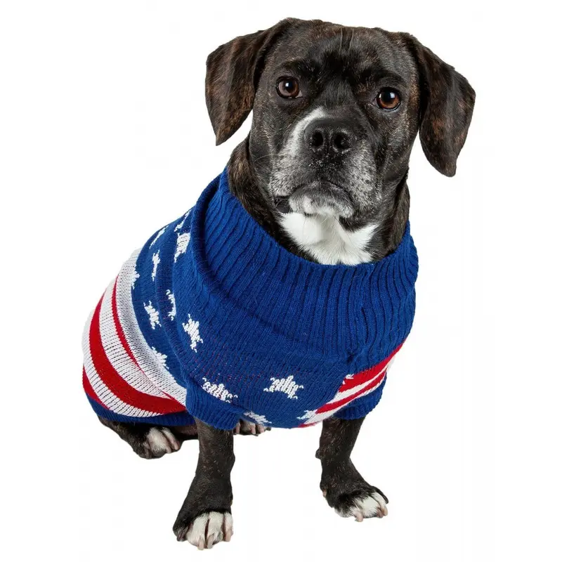 Pet Life Patriot Star Heavy Knitted Turtle Neck Dog Sweater