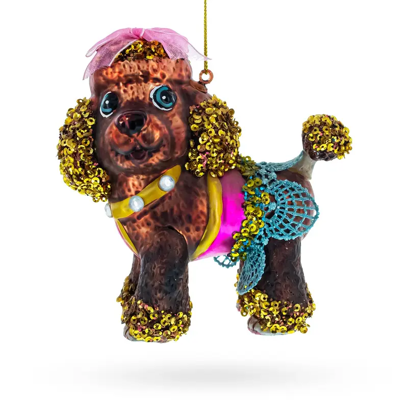 Sophisticated Poodle Blown Glass Christmas Ornament