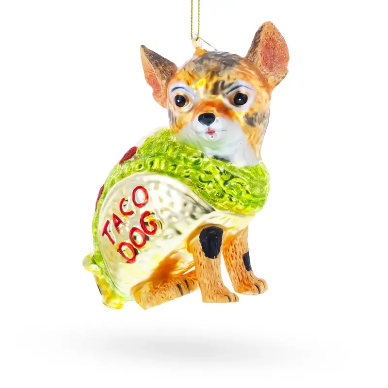 Taco Dog Blown Glass Christmas Ornament