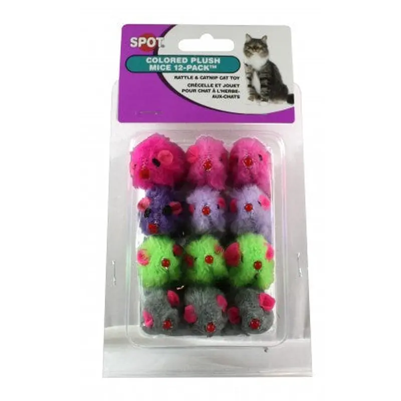 Spot Ethical Pet Cat Toy  12Pk Color Plush Mice