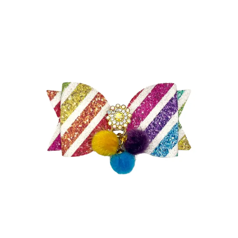 Pride Rainbow Sparkle Pom Dog Hair Bow