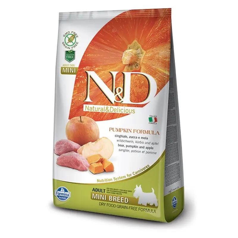 Farmina N&D Pumpkin Grain Free Dry Dog Food - Boar & Apple, Mini Kibble - 15.4lb