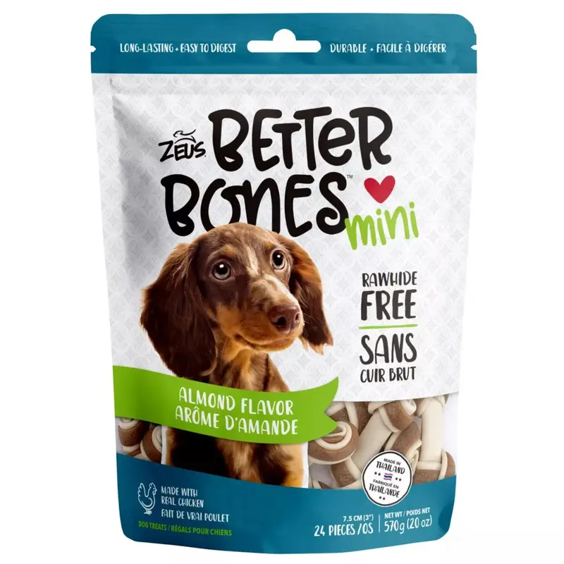Zeus Better Bones Rawhide Free Peanut Butter Mini Dog Treats 24 Pack