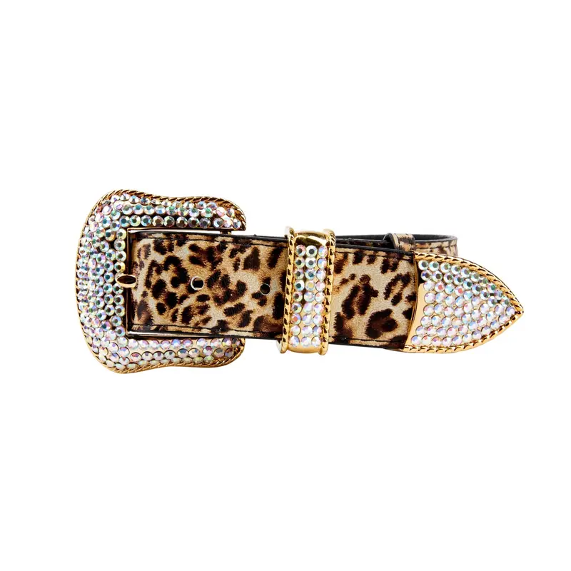 Leopard Print Italian Leather Collar With Swarovski Crystal Hardware