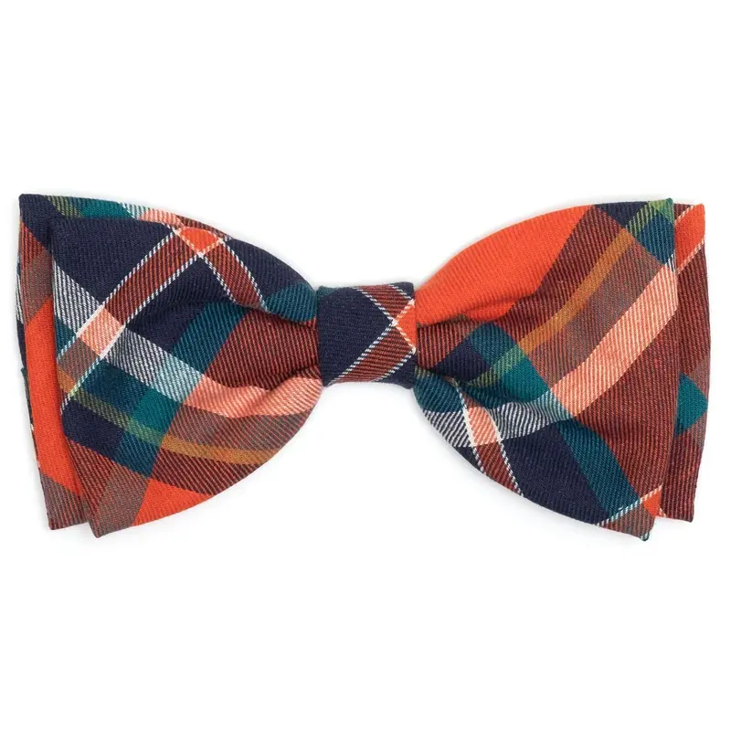 ORANGE/NAVY PLAID BOW TIE