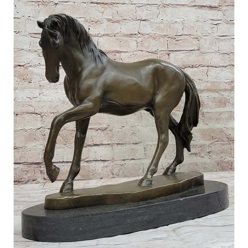 Show Horse Mare Hot Cast Bronze Statue Sculpture Equestrian Decor on Marble Base