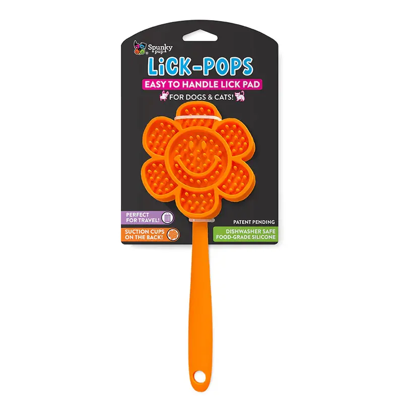 Spunky Pups Lick Pops - Lick Pad - Orange Smiley Flower