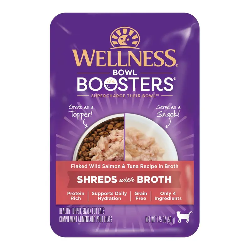 Wellness Bowl Boosters Wet Cat Food Topper Flaked Salmon & Tuna in Broth 1.75oz