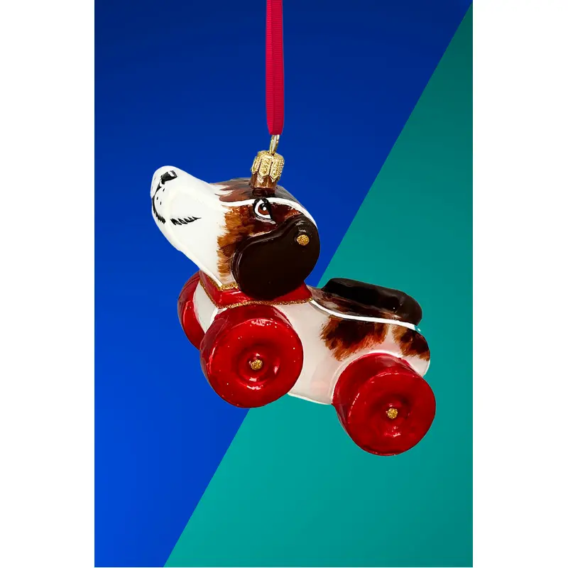 Riley Dog Pull Toy Glass Ornament